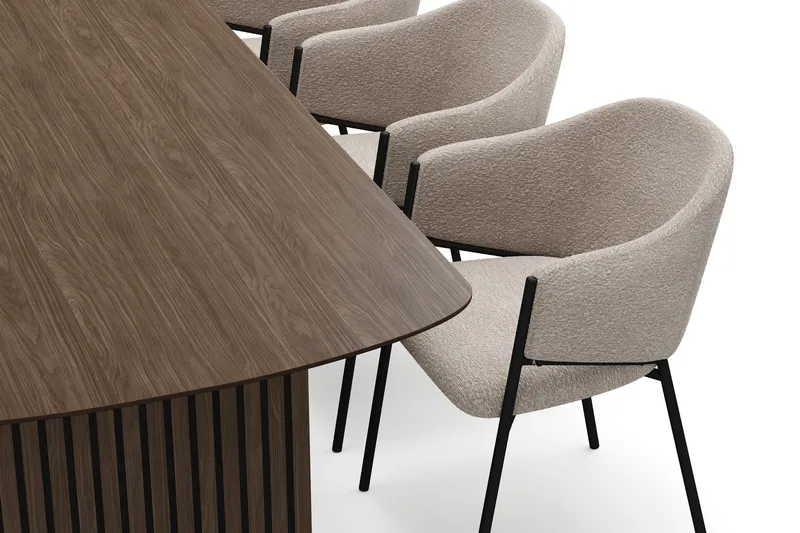 Richeto Spisebord 180 cm med 6 Filip Spisestole - Røget eg / Taupe Bouclé - Møbler - Borde - Spisebordssæt