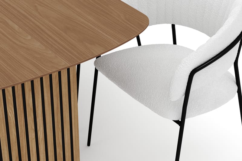 Richeto Spisebord 180 cm med 6 Karol Spisestole - Naturlig finish / Hvid Bouclé - Møbler - Borde - Spisebordssæt