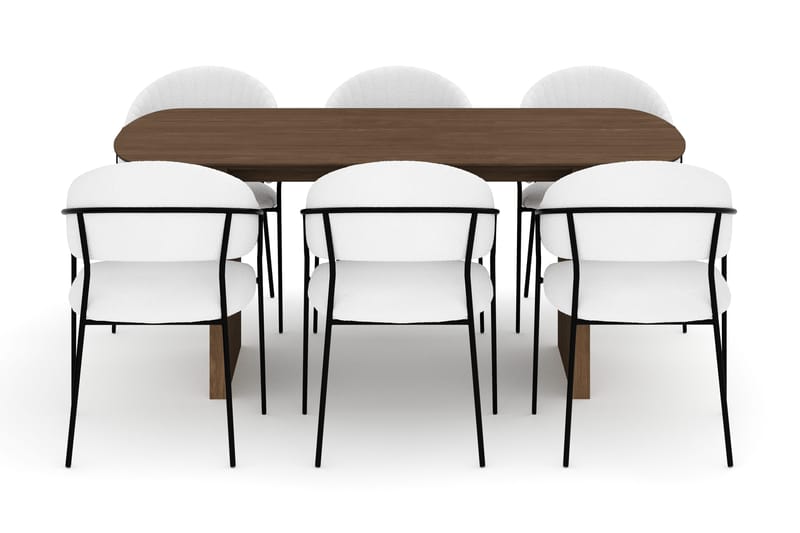 Richeto Spisebord 180 cm med 6 Karol Spisestole - Røget eg / Hvid Bouclé - Møbler - Borde - Spisebordssæt