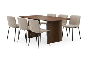 Richeto Spisebord 180 cm med 6 Katy Spisebordsstole - Røget eg - Møbler - Borde - Spisebordssæt
