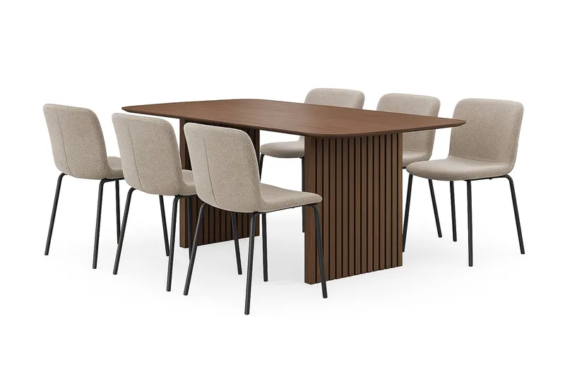 Richeto Spisebord 180 cm med 6 Katy Spisebordsstole, Røget eg