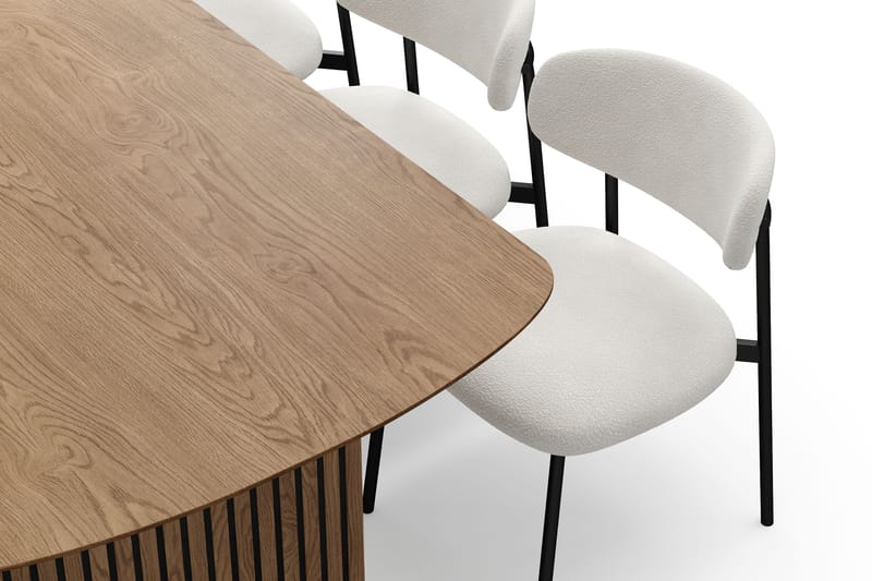 Richeto Spisebord 180 cm med 6 Lucy Spisestole - Naturlig finish / Hvid Bouclé / Metalben Sort - Møbler - Borde - Spisebordssæt