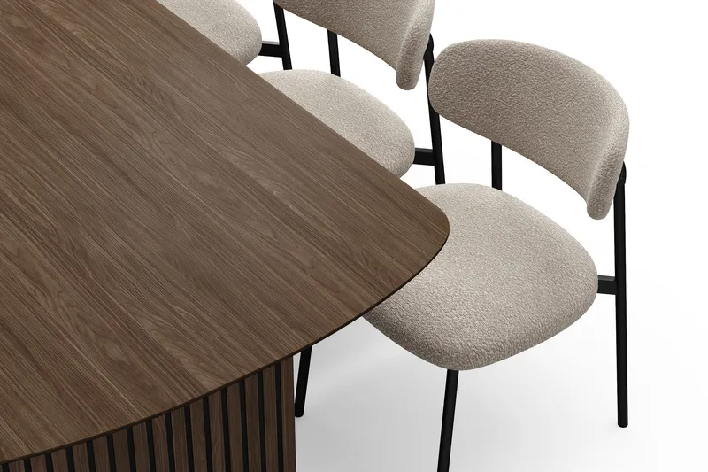 Richeto Spisebord 180 cm med 6 Lucy Spisestole - Røget eg / Greige Bouclé - Møbler - Borde - Spisebordssæt