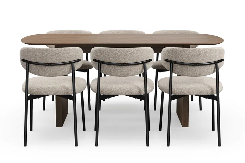 Richeto Spisebord 180 cm med 6 Lucy Spisestole - Røget eg / Greige Bouclé - Møbler - Borde - Spisebordssæt