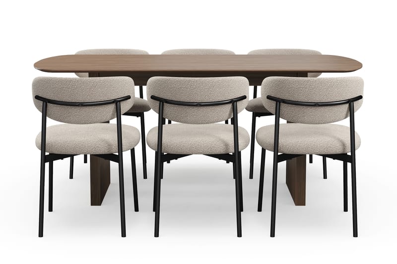 Richeto Spisebord 180 cm med 6 Lucy Spisestole - Røget eg / Greige Bouclé - Møbler - Borde - Spisebordssæt