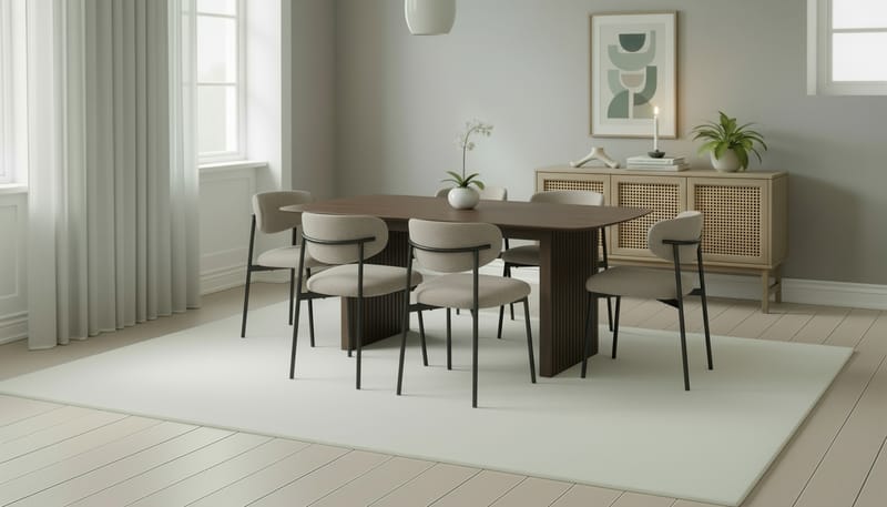 Richeto Spisebord 180 cm med 6 Lucy Spisestole - Røget eg / Greige Bouclé - Møbler - Borde - Spisebordssæt