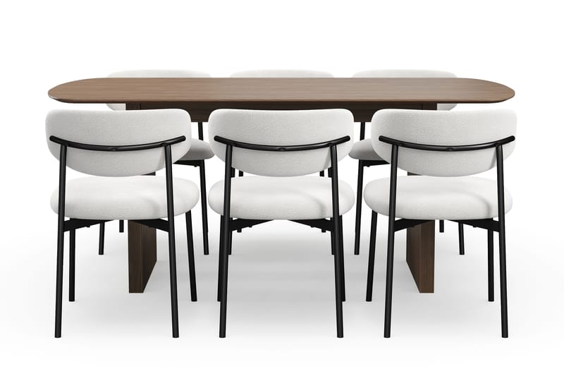 Richeto Spisebord 180 cm med 6 Lucy Spisestole - Røget eg / Hvid Bouclé - Møbler - Borde - Spisebordssæt