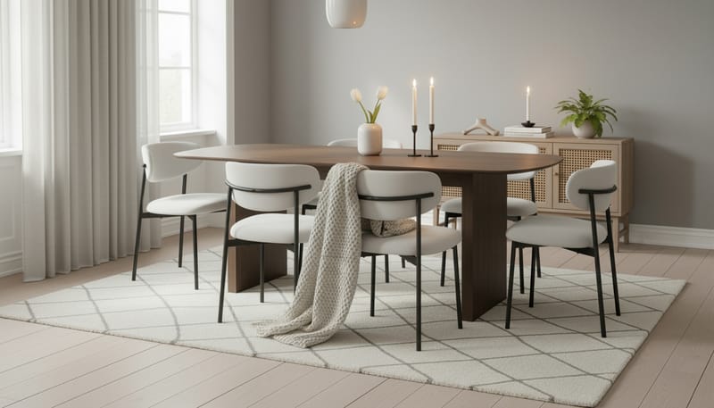 Richeto Spisebord 180 cm med 6 Lucy Spisestole - Røget eg / Hvid Bouclé - Møbler - Borde - Spisebordssæt