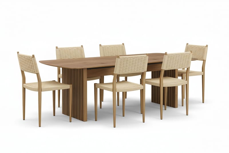 Richeto Spisebord 180 cm med 6 stk. Jamna Spisebordsstole, Brun