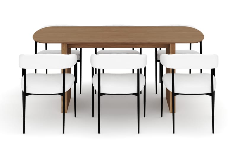 Richeto Spisebord 180 cm med 6 Velma Spisestole - Naturlig finish / Hvid Bouclé - Møbler - Borde - Spisebordssæt