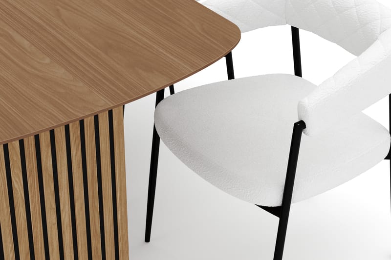 Richeto Spisebord 180 cm med 6 Velma Spisestole - Naturlig finish / Hvid Bouclé - Møbler - Borde - Spisebordssæt