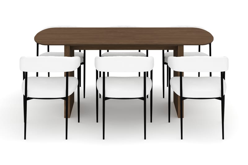Richeto Spisebord 180 cm med 6 Velma Spisestole - Røget eg / Hvid Bouclé - Møbler - Borde - Spisebordssæt
