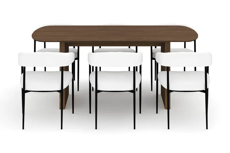 Richeto Spisebord 180 cm med 6 Velma Spisestole - Røget eg / Hvid Bouclé - Møbler - Borde - Spisebordssæt