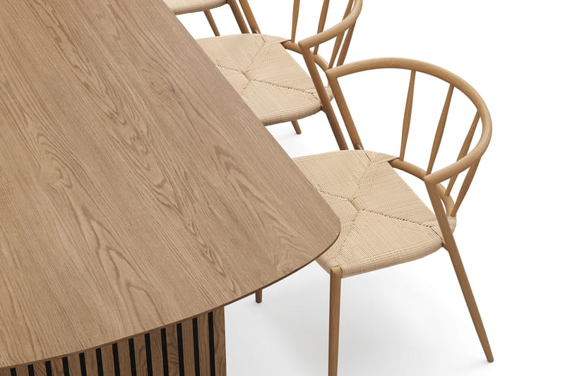 Richeto spisebord 180 cm med 6 Winston spisebordsstole - Naturlig finish / Beige / Metalben Eg - Møbler - Borde - Spisebordssæt