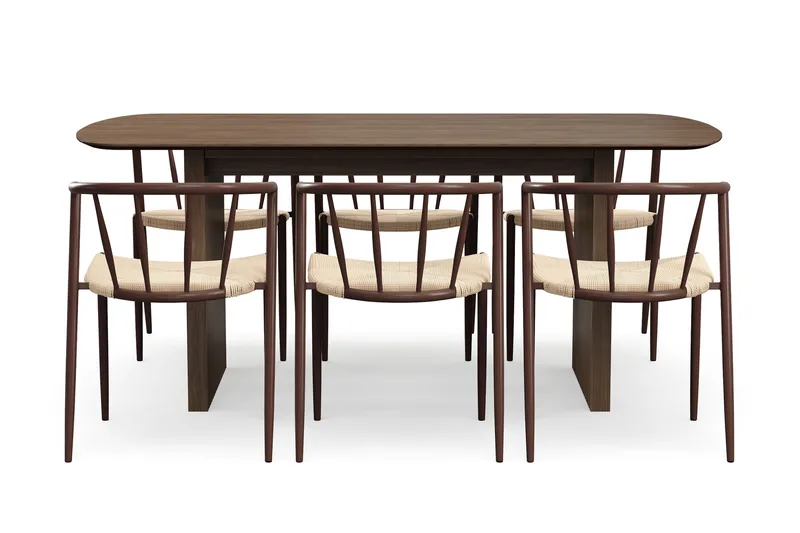 Richeto Spisebord 180 cm med 6 Winston Spisestole - Røget eg / Beige / Metalben Røget eg - Møbler - Borde - Spisebordssæt