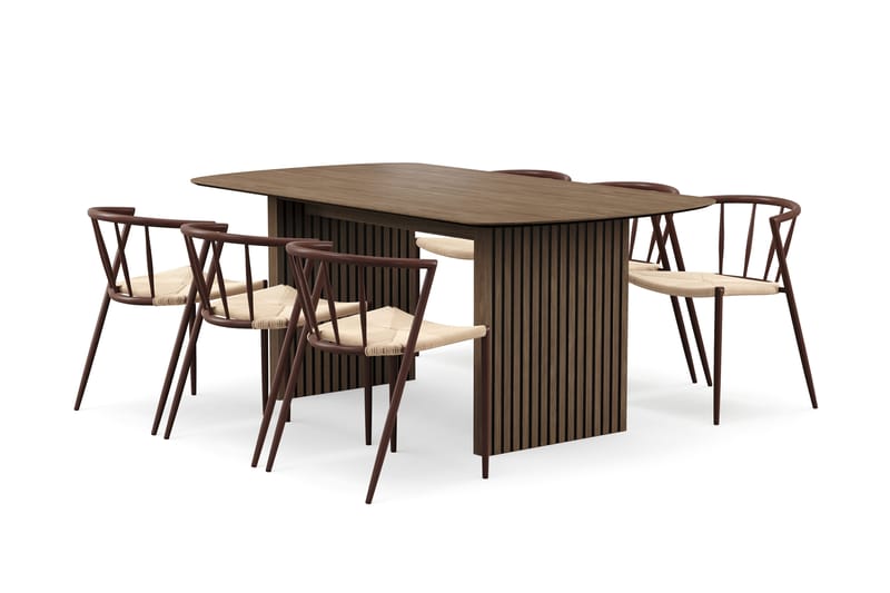 Richeto Spisebord 180 cm med 6 Winston Spisestole, Røget eg / Beige / Metalben Røget eg