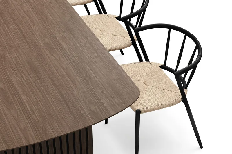 Richeto Spisebord 180 cm med 6 Winston Spisestole - Røget eg / Beige / Metalben Sort - Møbler - Borde - Spisebordssæt