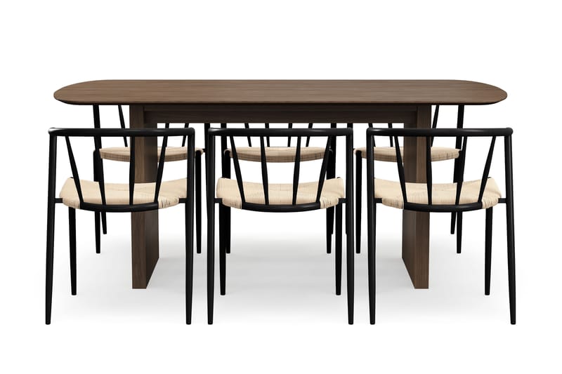 Richeto Spisebord 180 cm med 6 Winston Spisestole - Røget eg / Beige / Metalben Sort - Møbler - Borde - Spisebordssæt