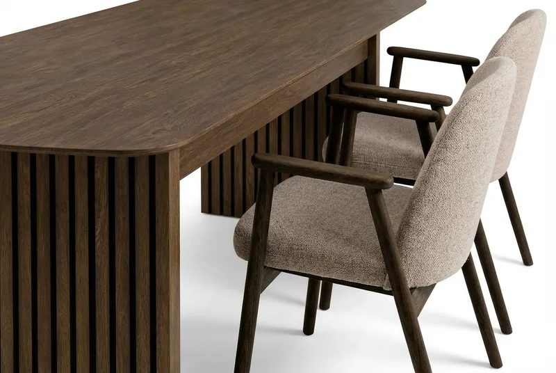 Richeto Spisebord 180 cm Røget Eg med 4 Reciclar Spisestole - Røget eg/Greige - Møbler - Borde - Spisebordssæt