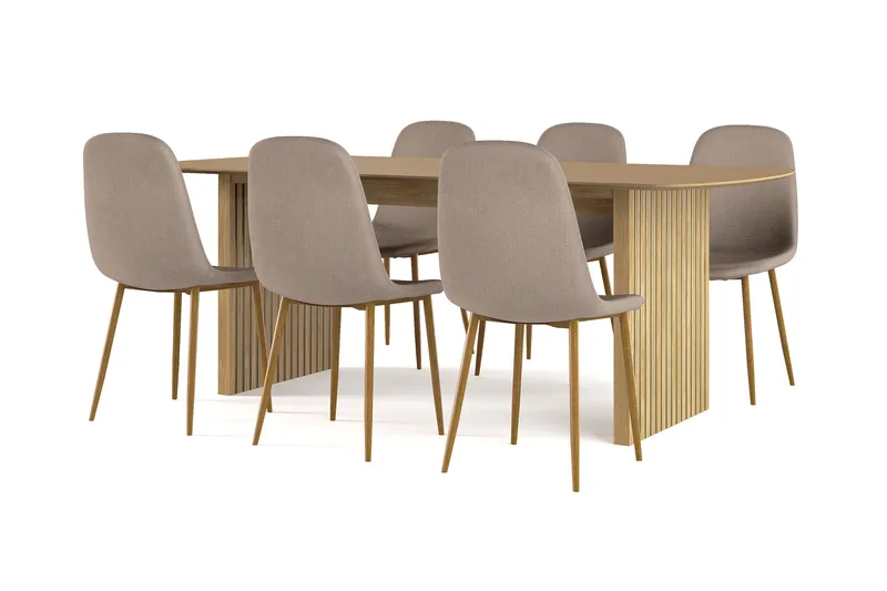 Richeto Spisebord 210 cm eg + 6 stk Nibe stol brun med egetræben, Natur/Brun
