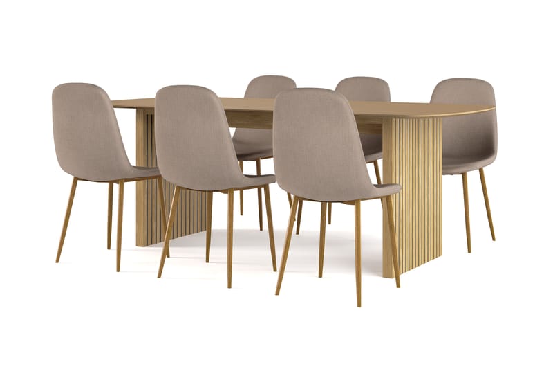 Richeto Spisebord 210 cm eg + 6 stk Nibe stol brun med egetræben, Natur/Brun