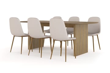 Richeto spisebord 210 cm eg + 6 stk. Nibe stol beige med egeben - Eg - Møbler - Borde - Spisebordssæt