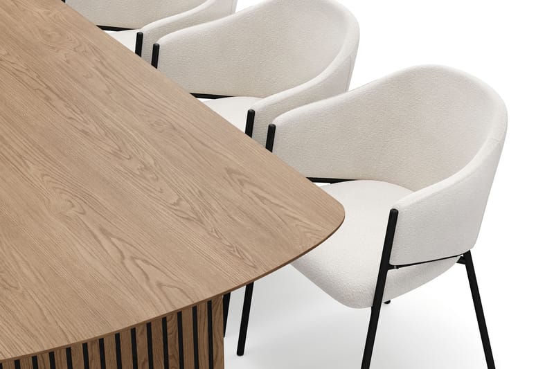 Richeto Spisebord 210 cm med 6 Filip Spisestole - Naturlig finish / Hvid Bouclé - Møbler - Borde - Spisebordssæt