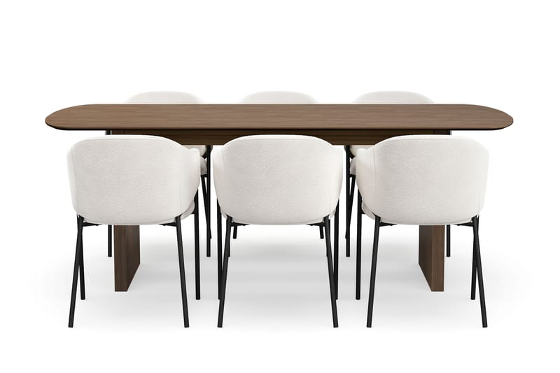 Richeto Spisebord 210 cm med 6 Filip Spisestole - Røget eg / Hvid Bouclé - Møbler - Borde - Spisebordssæt