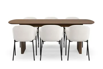 Richeto spisebord 210 cm med 6 Filip spisestole - Røget eg / Hvid bouclé - Møbler - Borde - Spisebordssæt