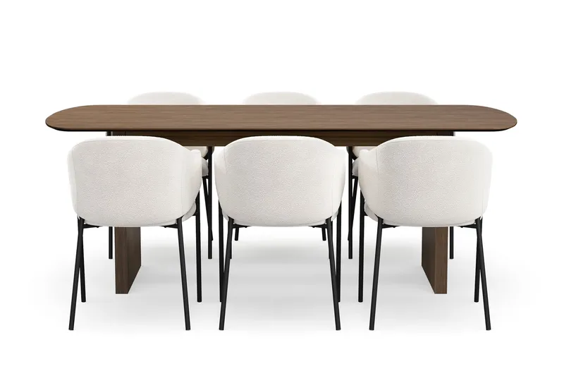 Richeto Spisebord 210 cm med 6 Filip Spisestole - Røget eg / Hvid Bouclé - Møbler - Borde - Spisebordssæt