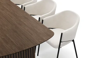 Richeto spisebord 210 cm med 6 Filip spisestole - Røget eg / Hvid bouclé - Møbler - Borde - Spisebordssæt