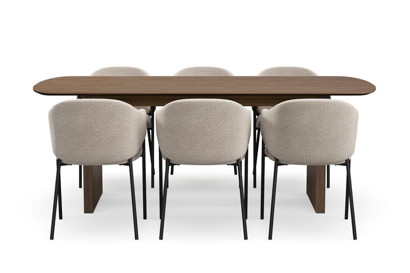 Richeto spisebord 210 cm med 6 Filip spisestole - Røget eg / Taupe bouclé - Møbler - Borde - Spisebordssæt