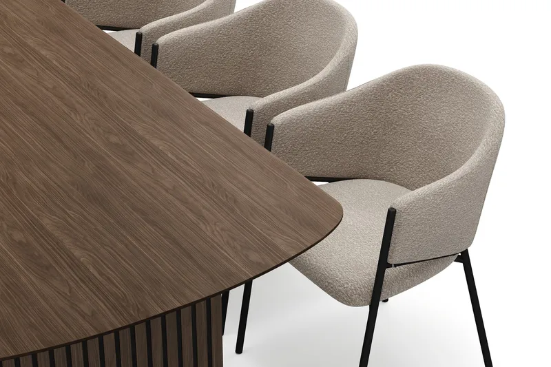 Richeto Spisebord 210 cm med 6 Filip Spisestole - Røget eg / Taupe Bouclé - Møbler - Borde - Spisebordssæt