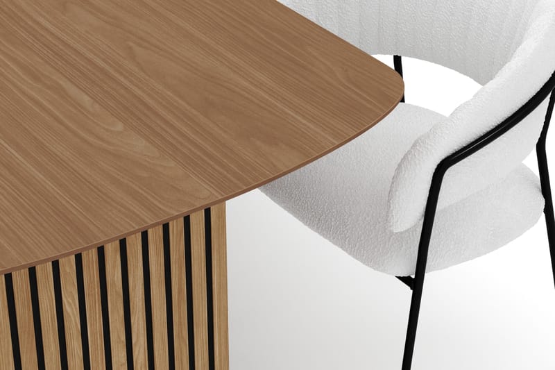 Richeto Spisebord 210 cm med 6 Karol Spisestole - Naturlig finish / Hvid Bouclé - Møbler - Borde - Spisebordssæt