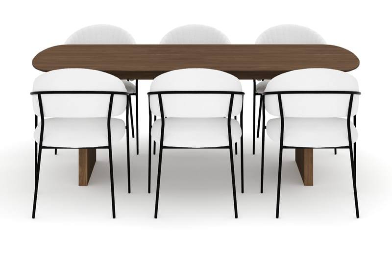 Richeto Spisebord 210 cm med 6 Karol Spisestole - Røget eg / Hvid Bouclé - Møbler - Borde - Spisebordssæt