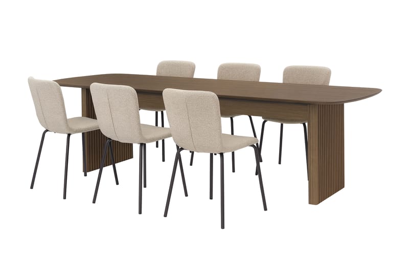 Richeto Spisebord 210 cm med 6 Katy Spisestole, Røget eg / Greige Bouclé