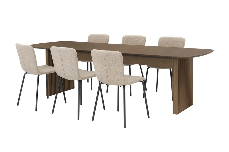 Richeto Spisebord 210 cm med 6 Katy Spisestole, Røget eg / Greige Bouclé