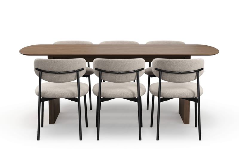 Richeto Spisebord 210 cm med 6 Lucy Spisestole - Røget eg / Greige Bouclé - Møbler - Borde - Spisebordssæt