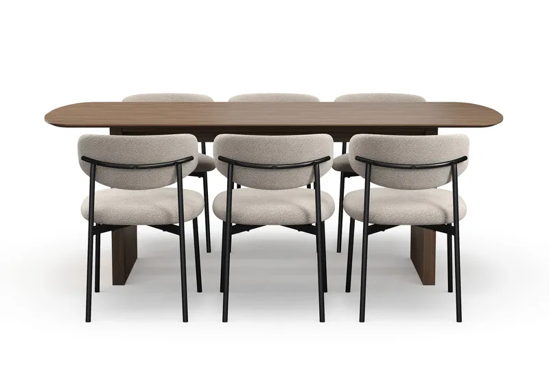 Richeto spisebord 210 cm med 6 Lucy spisestole - Røget eg / Greige bouclé - Møbler - Borde - Spisebordssæt