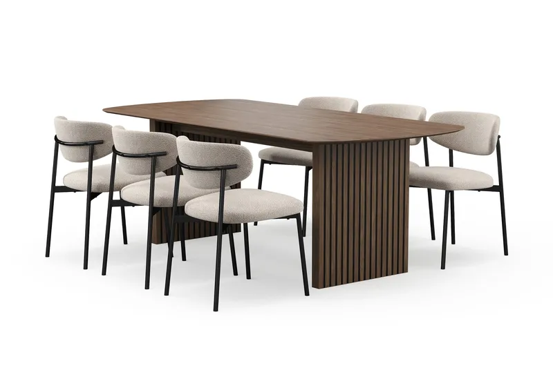 Richeto Spisebord 210 cm med 6 Lucy Spisestole, Røget eg / Greige Bouclé