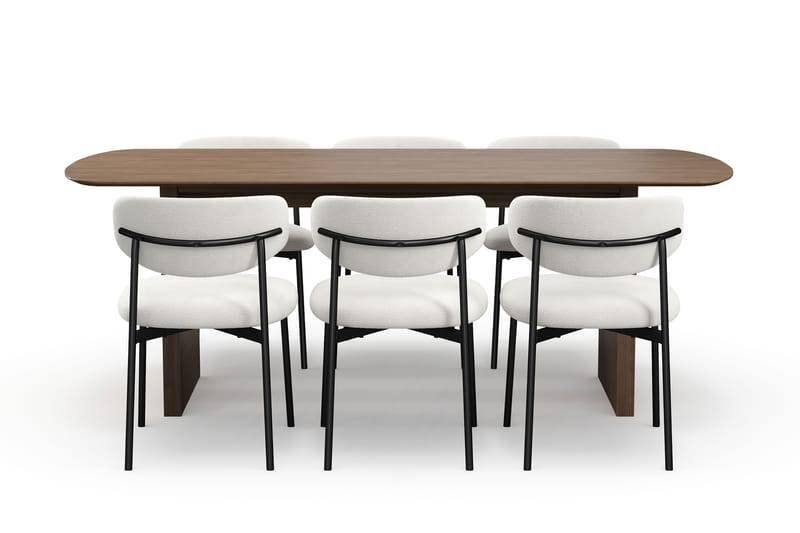 Richeto Spisebord 210 cm med 6 Lucy Spisestole - Røget eg / Hvid Bouclé - Møbler - Borde - Spisebordssæt