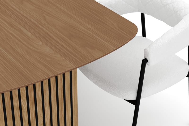 Richeto Spisebord 210 cm med 6 Velma Spisestole - Naturlig finish / Hvid Bouclé - Møbler - Borde - Spisebordssæt