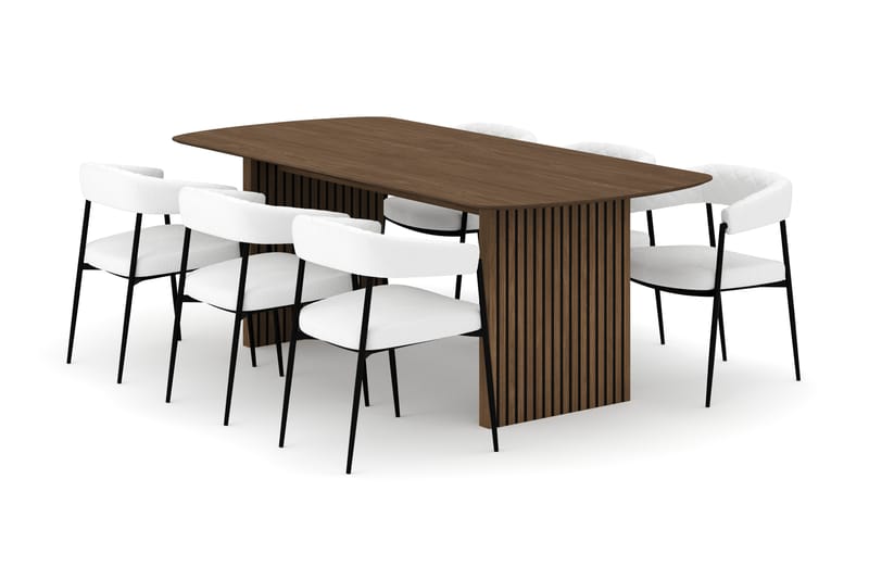 Richeto Spisebord 210 cm med 6 Velma Spisestole, Røget eg / Hvid Bouclé