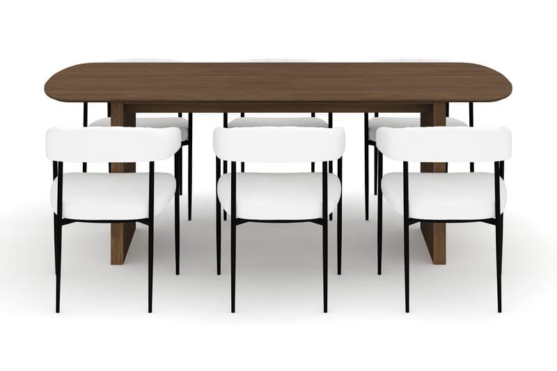 Richeto Spisebord 210 cm med 6 Velma Spisestole - Røget eg / Hvid Bouclé - Møbler - Borde - Spisebordssæt