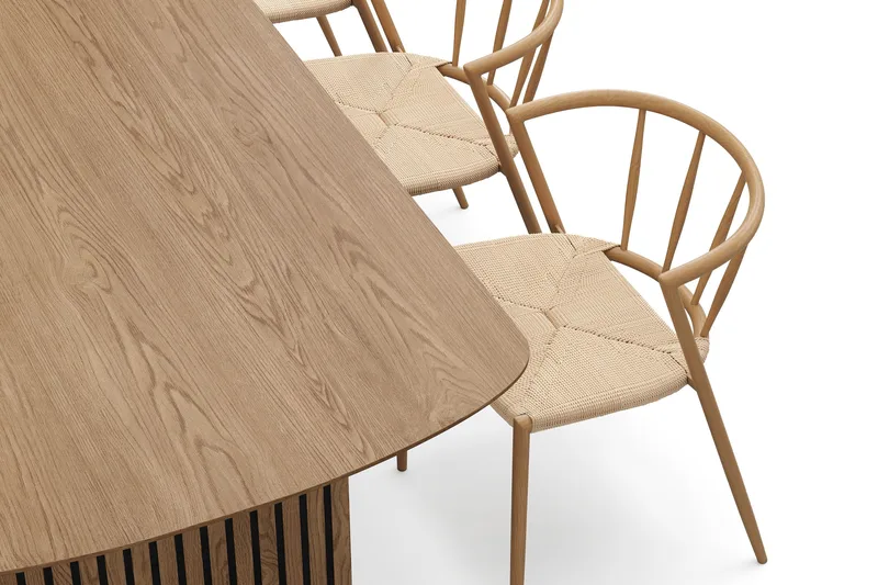 Richeto spisebord 210 cm med 6 Winston spisestole - Naturlig finish / Beige / metalben eg - Møbler - Borde - Spisebordssæt