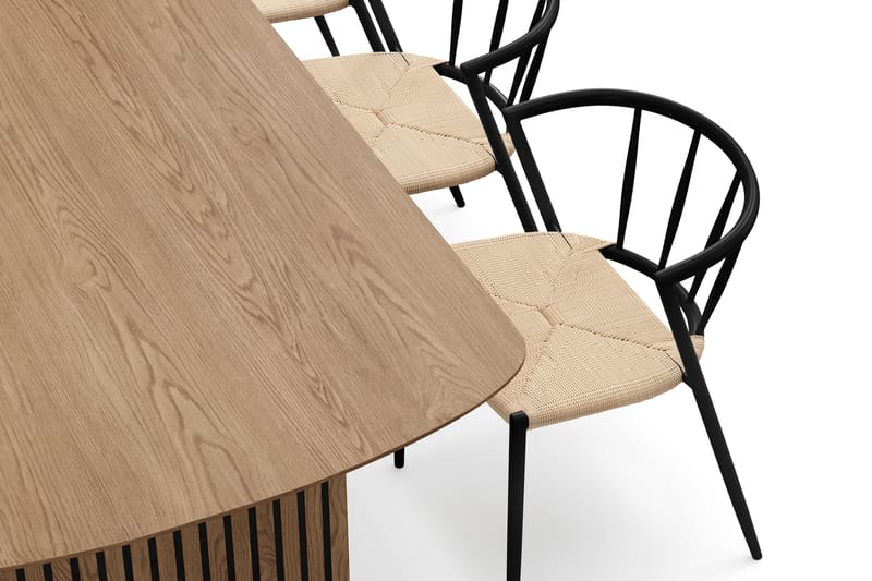 Richeto Spisebord 210 cm med 6 Winston Spisestole - Naturlig finish / Beige / Metalben Sort - Møbler - Borde - Spisebordssæt