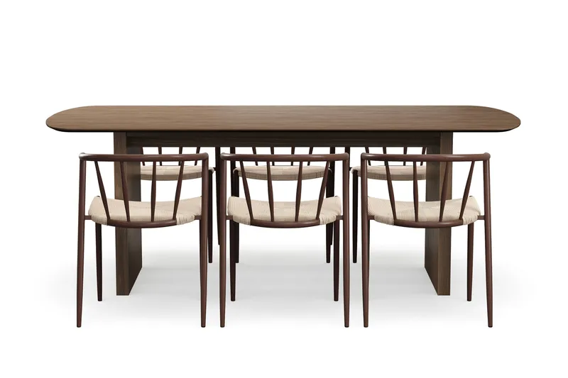 Richeto Spisebord 210 cm med 6 Winston Spisestole - Røget eg / Beige / Metalben Røget eg - Møbler - Borde - Spisebordssæt