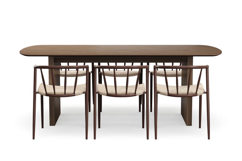 Richeto Spisebord 210 cm med 6 Winston Spisestole - Røget eg / Beige / Metalben Røget eg - Møbler - Borde - Spisebordssæt