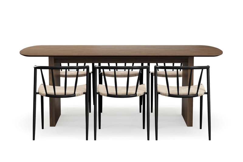 Richeto spisebord 210 cm med 6 Winston spisestole - Røget eg / Beige / metalben sort - Møbler - Borde - Spisebordssæt