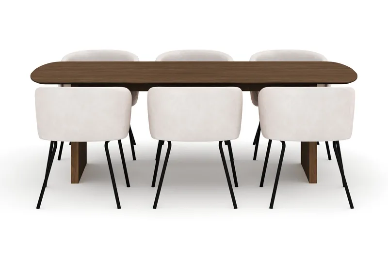 Richeto Spisebord 240 cm med 6 Berit Stole - Natur - Møbler - Borde - Spisebordssæt